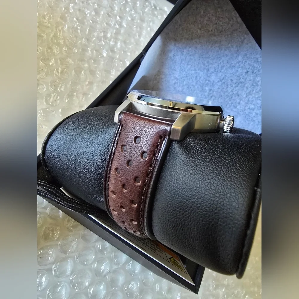 New Torgoen TN-1289 T57 Brown GMT Sapphire 41mm Leather Strap Watch
